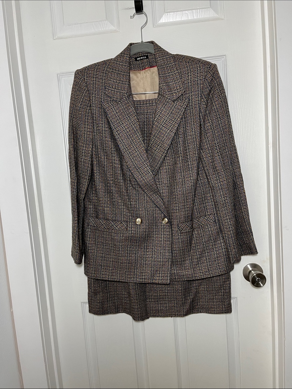 HaberdasHer 70’s Classic Women's Multicolor Wool Tweed Skirt Suit